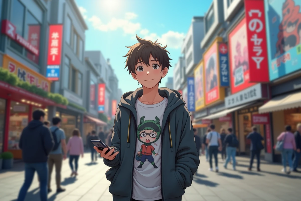 Adolescent avec t-shirt graphique lors d un festival anime