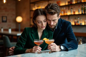 Jeune couple élégant dégustant un cocktail à Lille
