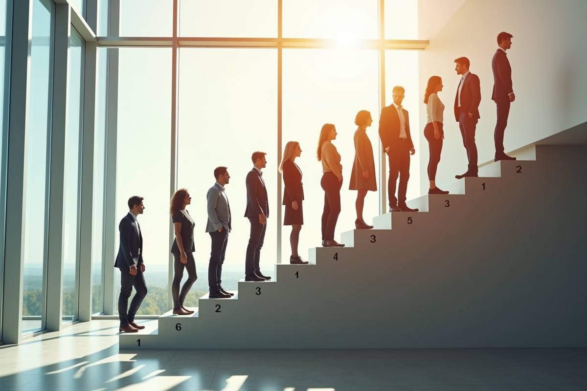 Groupe diversifié dans un bureau lumineux représentant l'autonomie