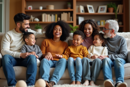 Famille multigenerational chaleureuse dans un salon convivial