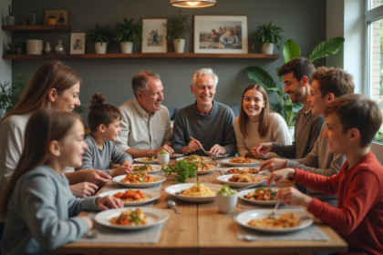 Famille multigenerational partageant un repas convivial