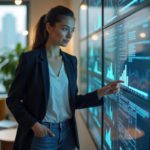 Femme en blazer étudiant des visualisations de données