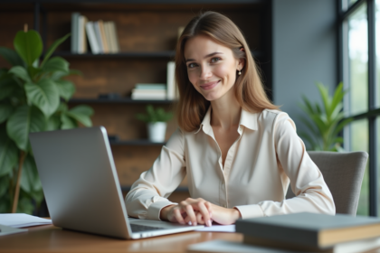 Femme souriante travaillant dans un bureau moderne