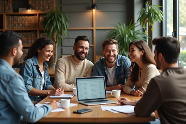 Groupe de jeunes adultes travaillant ensemble dans un espace moderne