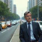 Homme d'affaires observant la circulation urbaine dense