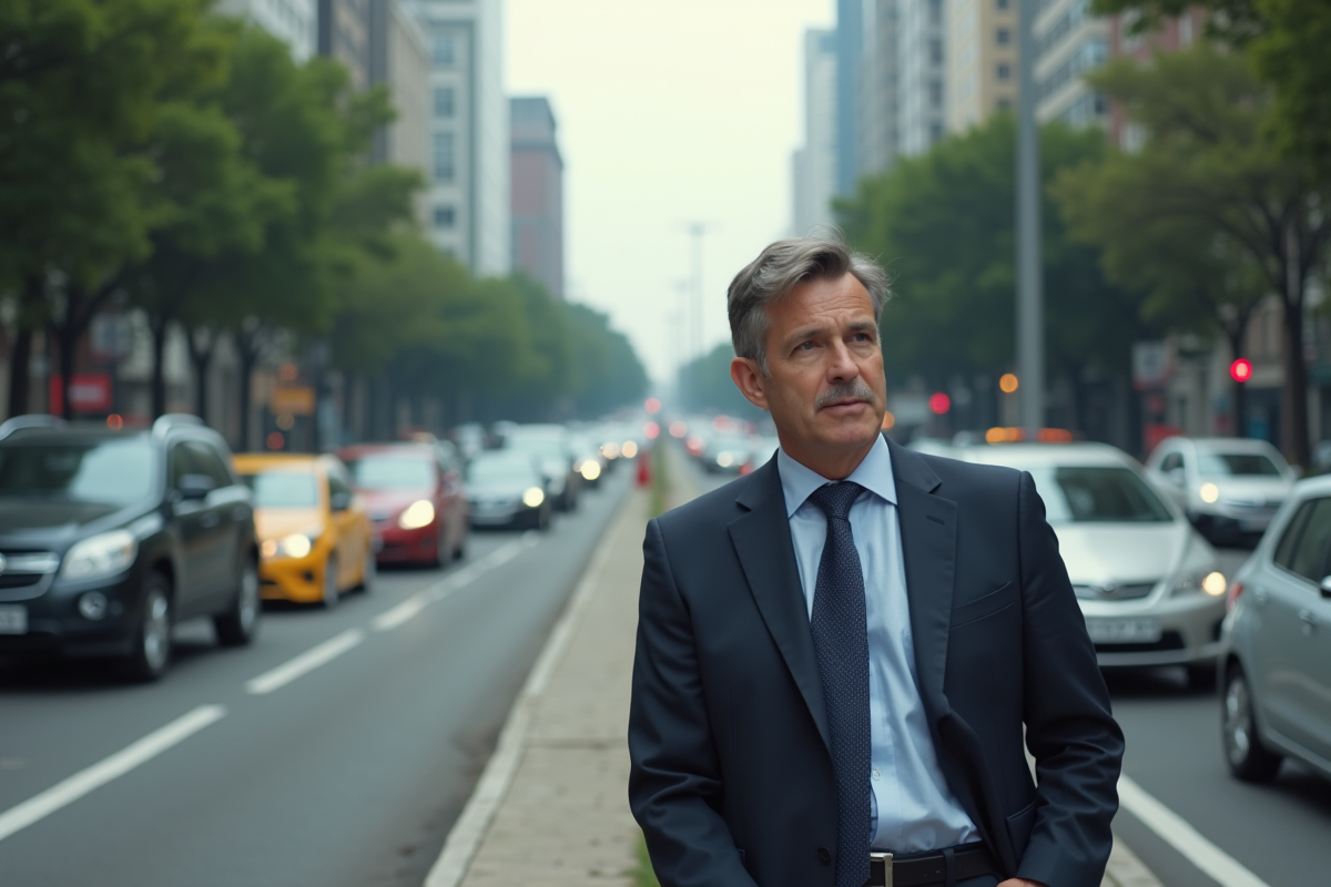 Homme d'affaires observant la circulation urbaine dense