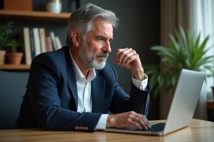 Homme d'âge moyen dans un bureau moderne et cosy