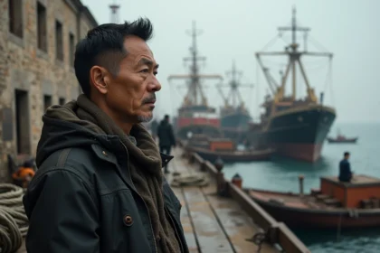 Homme d'âge moyen au port avec manteau militaire