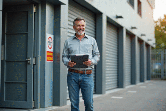 Homme d'âge moyen devant un centre de stockage à Lyon