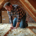 Homme installant de l'isolation dans un grenier