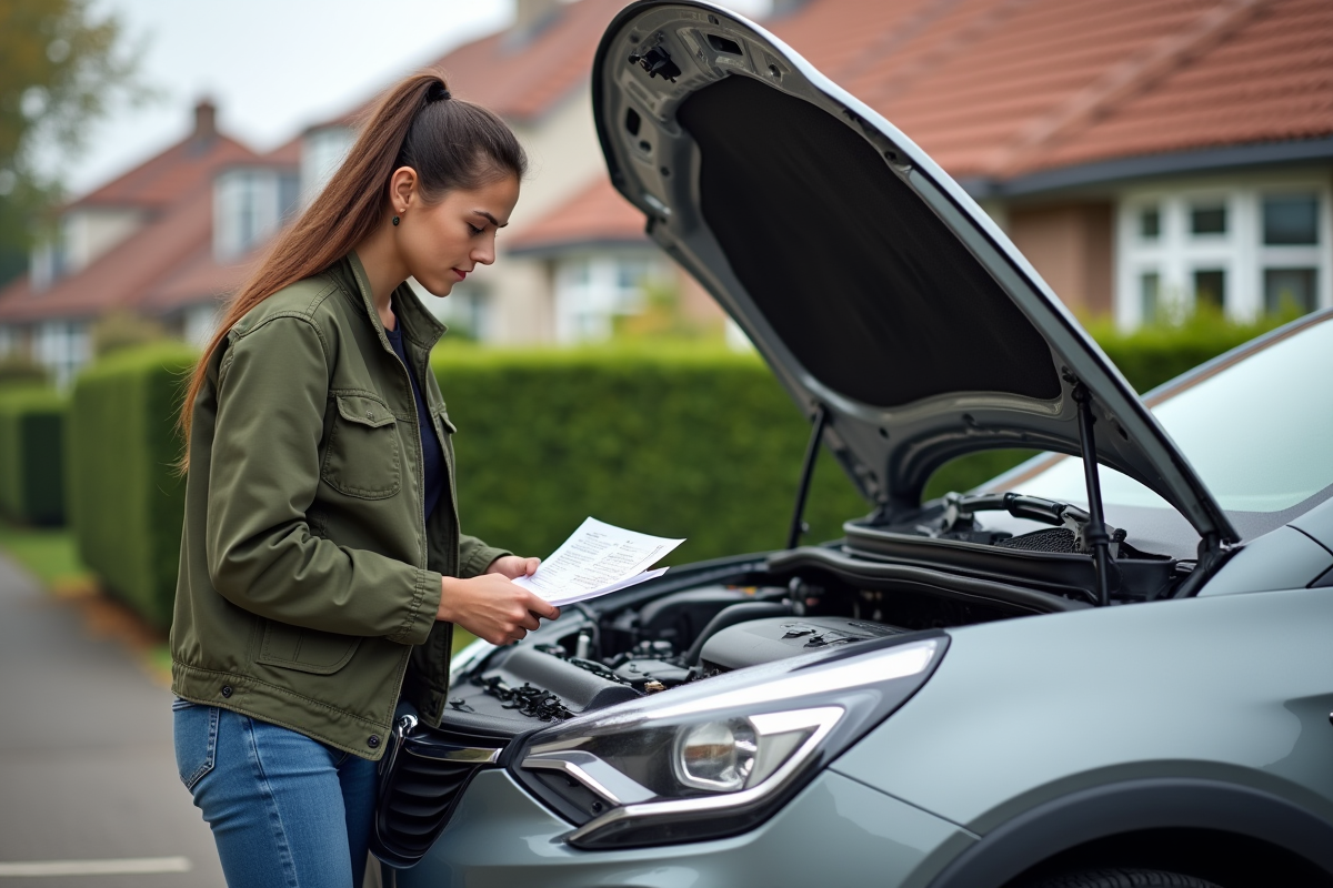 Jeune femme regarde le moteur d