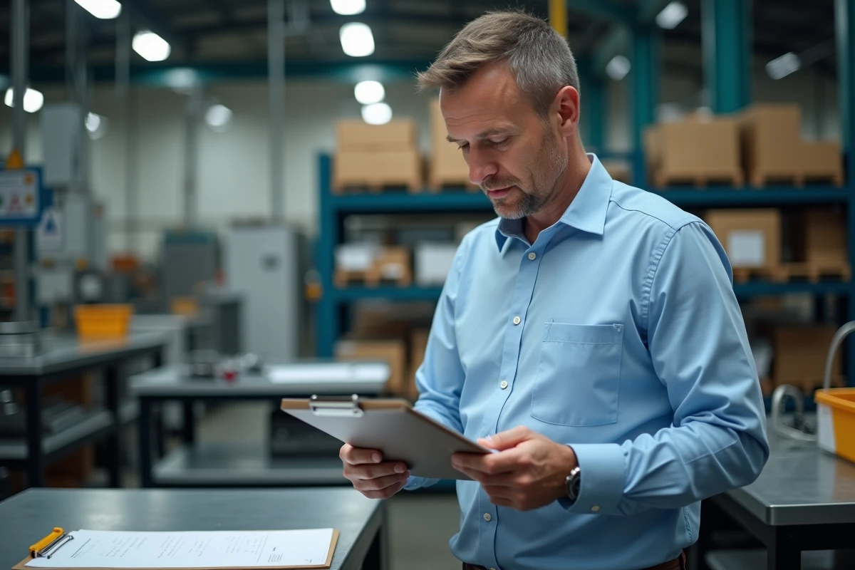 Manager industriel vérifiant une checklist au travail