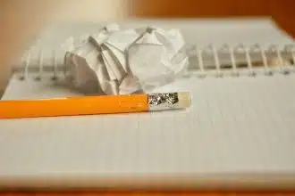 pencil, notebook, crumpled