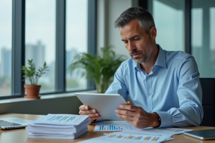 Analyste financier homme regardant un graphique en déclin