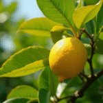 Arbre citronnier dans un jardin avec feuillage jaune et vert