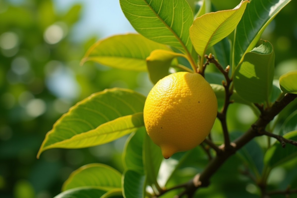 Arbre citronnier dans un jardin avec feuillage jaune et vert