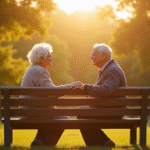 Couple senior assis sur un banc dans un parc ensoleille