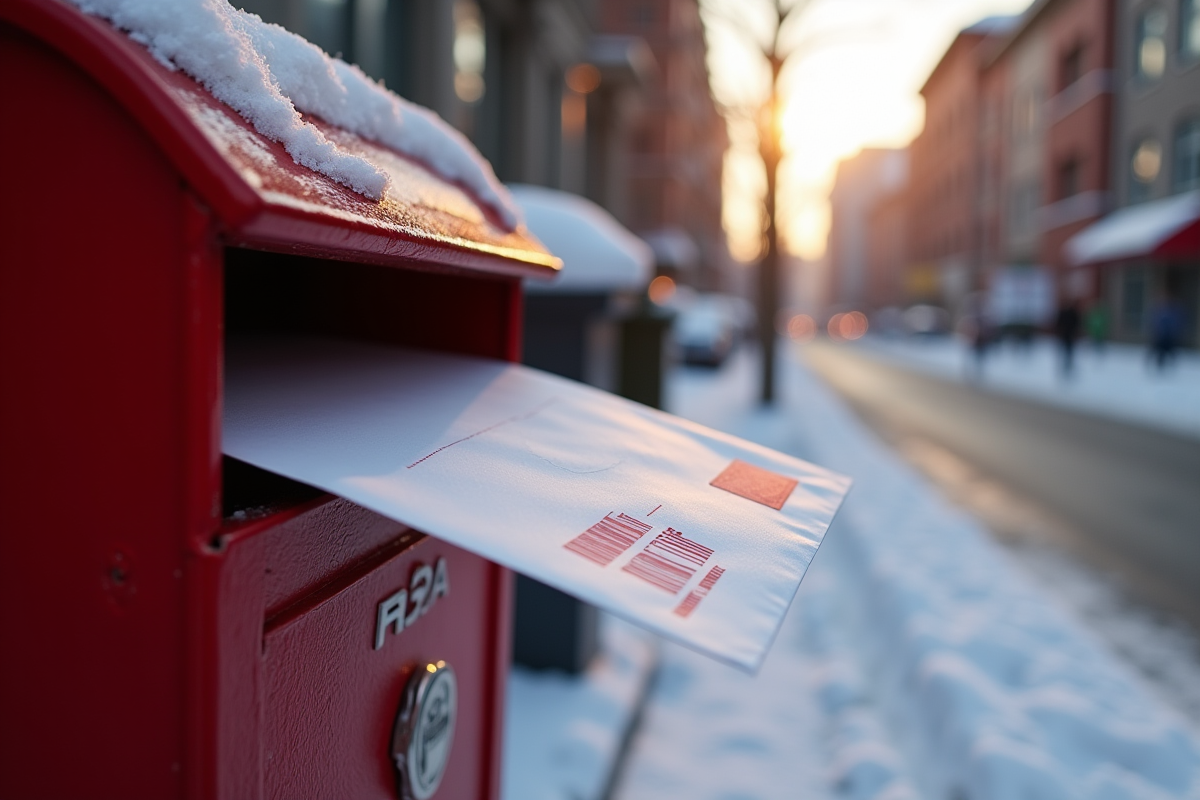 Enveloppe avec code postal Quebec dans une boîte aux lettres à Montreal