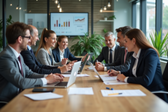 Groupe de professionnels en réunion dans un bureau moderne