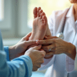 Examen des pieds d'un patient adulte par un professionnel de santé