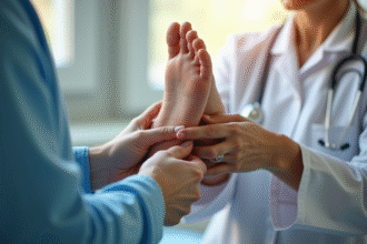 Examen des pieds d'un patient adulte par un professionnel de santé