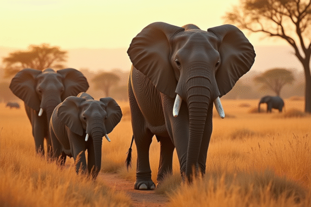 Famille d'éléphants africains dans la savanne en plein jour