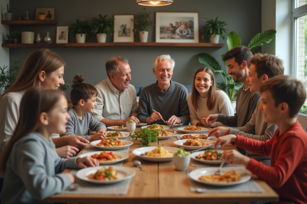 Famille multigenerational partageant un repas convivial