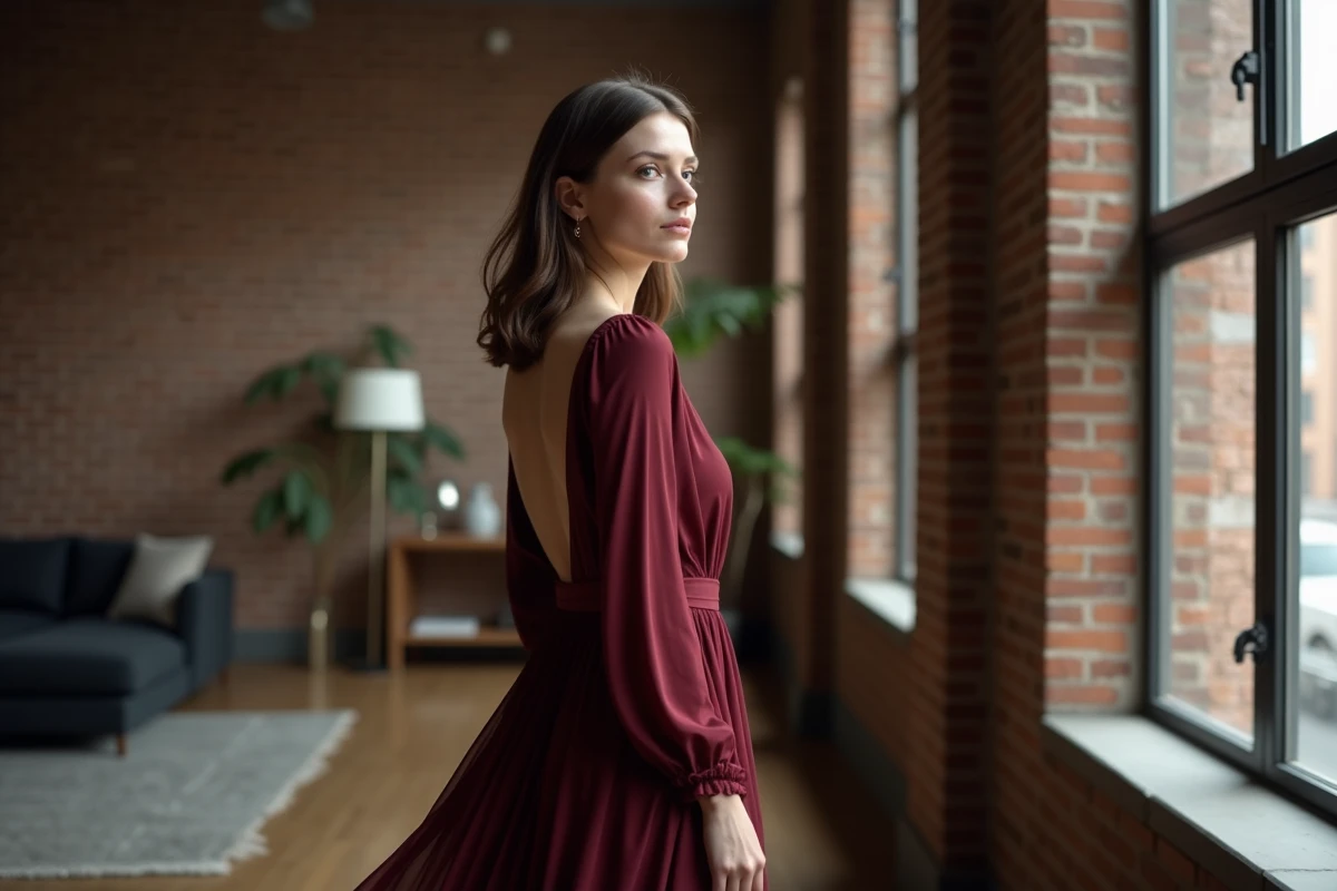 Femme pensive près d'une fenêtre dans un appartement urbain, regard introspectif évoquant la curiosité et le désir