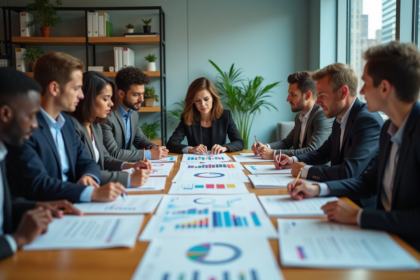 Groupe de professionnels autour d'une table en réunion