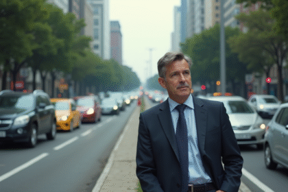 Homme d'affaires observant la circulation urbaine dense