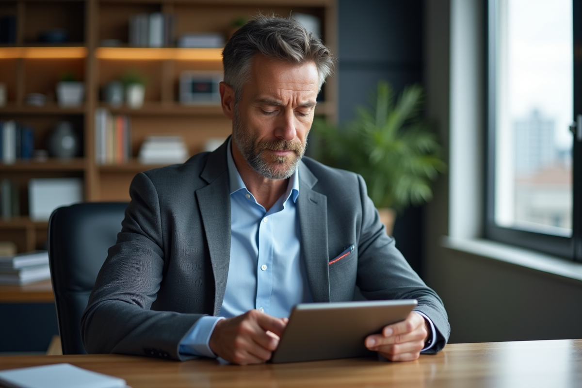 Homme d affaires utilisant une tablette et veste connectée