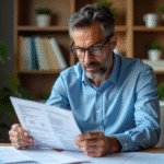 Homme d'âge moyen examinant un relevé financier à domicile