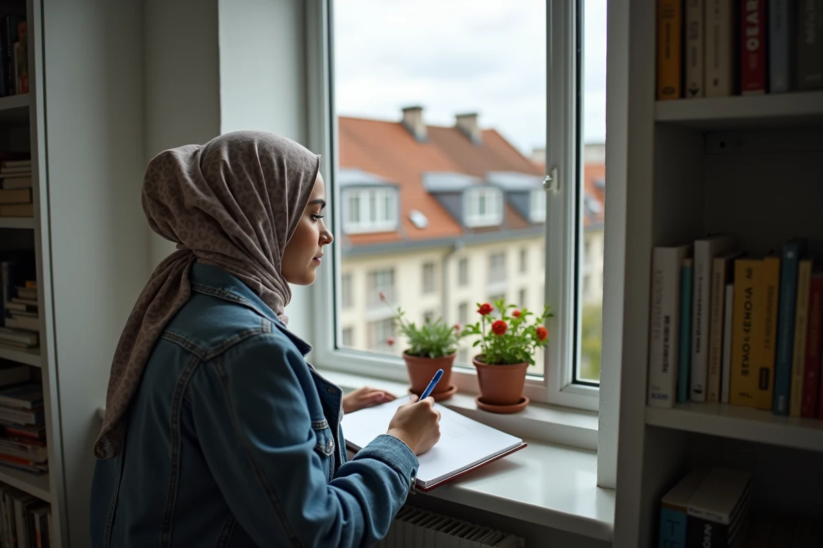 Jeune femme écrivant l