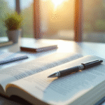 Livre de droit ouvert sur un bureau lumineux
