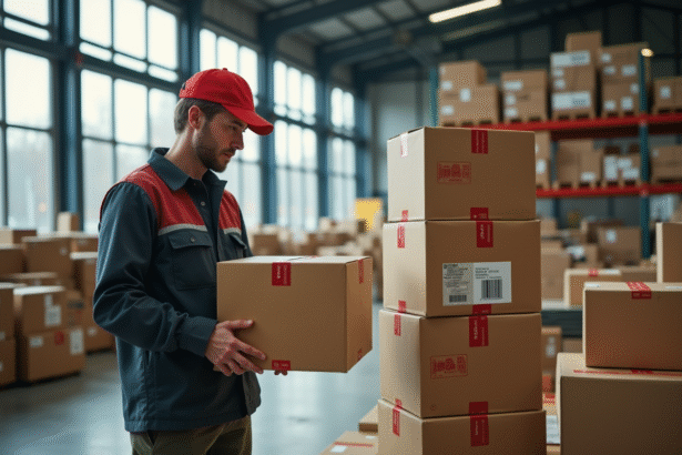 Agent logistique au Quebec scannant des colis dans un entrepôt