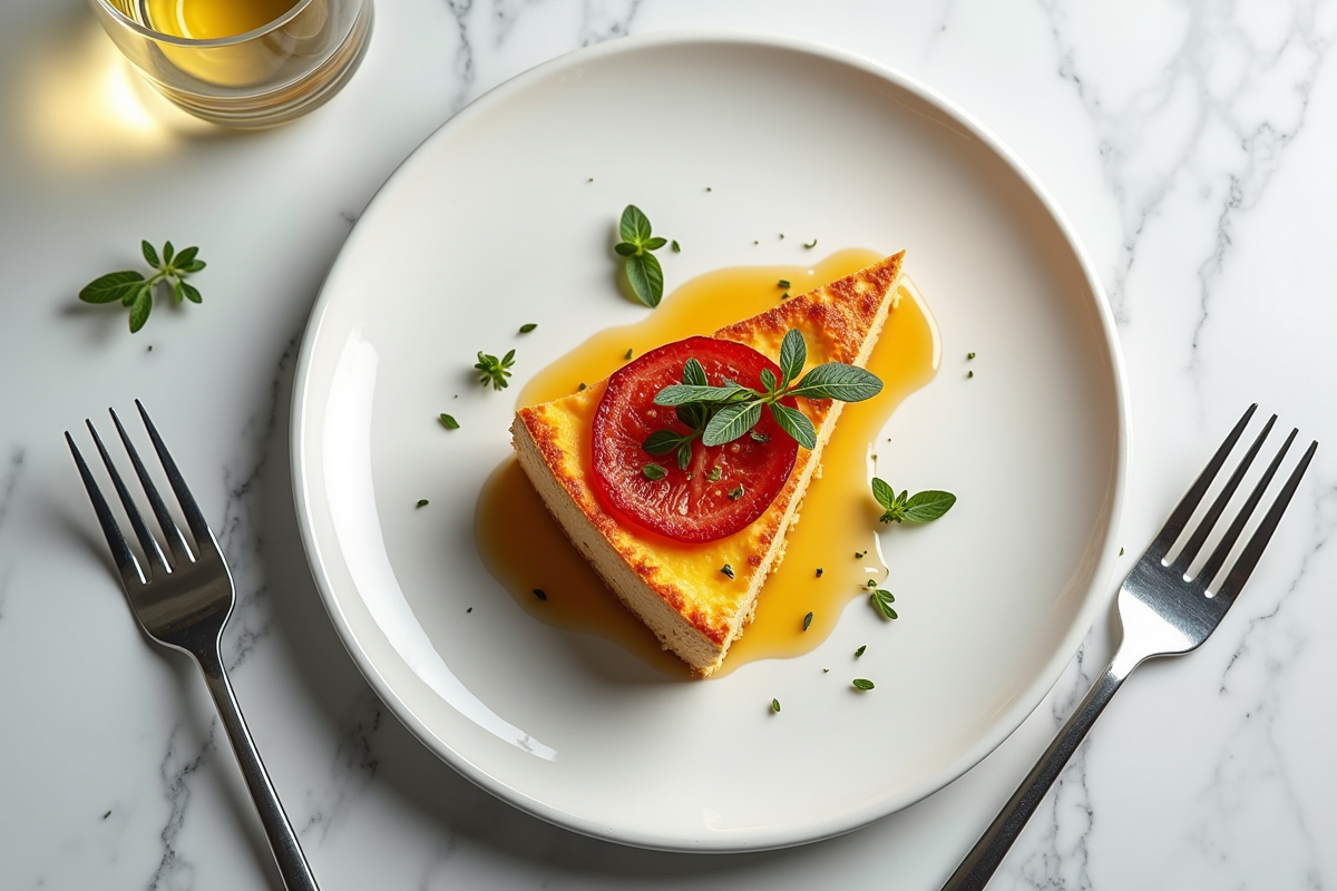Partie d un gâteau de chorizo et fromage de chèvre avec herbes fraîches