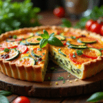 Quiche zucchini fraîche sur table en bois rustique