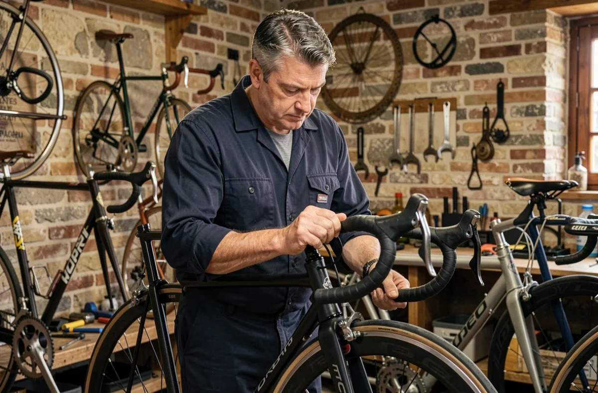 Mécanicien spécialisé dans les vélos vintage et carbone dans l'atelier Rétro Bicicletta à Bordeaux