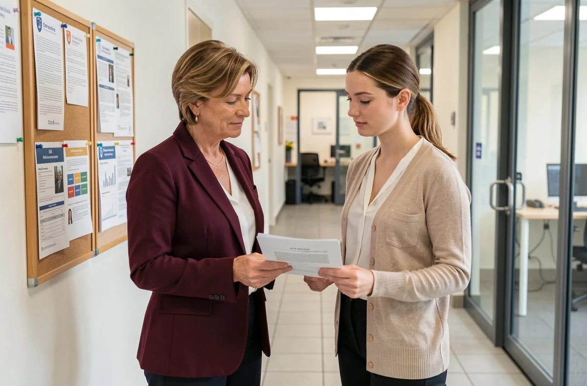Responsable RH expliquant les conditions de rémunération à une candidate catégorie C