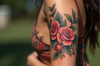 Tatouage floral sur avant bras avec roses et pivoines