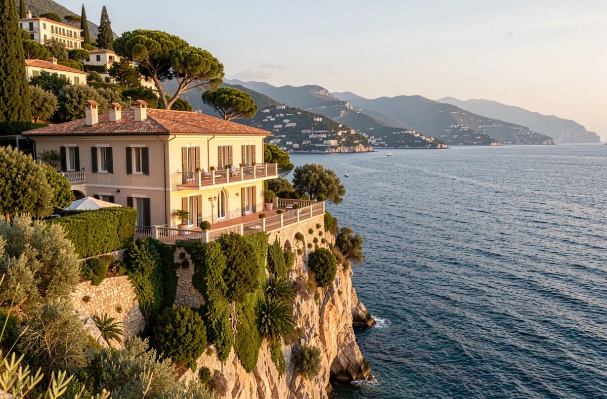 Villa méditerranéenne sur une falaise face à la mer sur la Côte d'Azur
